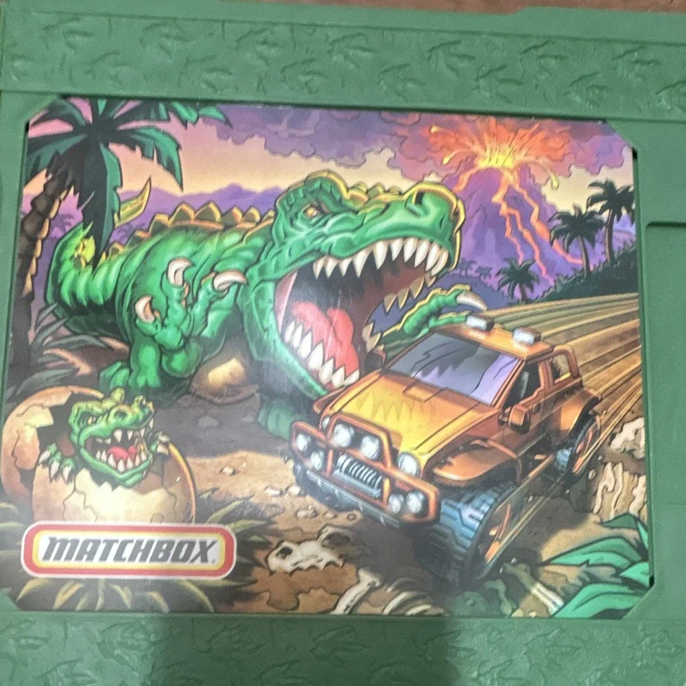 Matchbox Folding Dinosaur Carry Case Diecast Vehicle Play Set Green Plastic